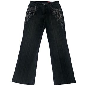 V Christina Straight Leg Dark Wash Bedazzled Metallic Gems Jeans